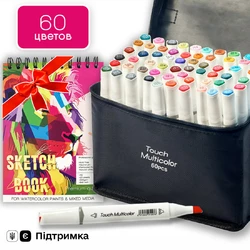 Набор маркеров двусторонних Touch Multicolor 60 цветов +Альбом для скетчинга А5 20 листов, Набор для скетчей