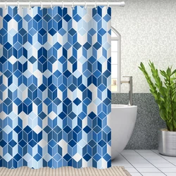 Шторка для ванної кімнати Bathlux 180 x 180 см люкс якість з водовідштовхувальним покриттям, Синя з принтом