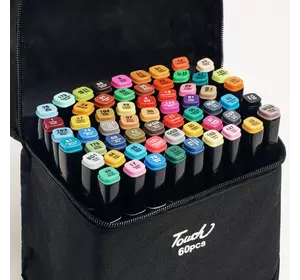 Большой набор скетч маркеров 60 цветов Touch Raven в черном чехле для рисования