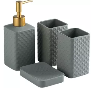Комплект керамических аксессуаров для ванны: дозатор, мыльница, стаканы серого цвета