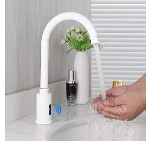 Бесконтактный сенсорный смеситель для раковины в ванную, латунный смеситель дизайнерский с датчиком Белый
