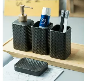 Комплект керамических аксессуаров для ванны: дозатор, мыльница, стаканы Черного цвета