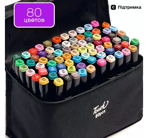 Большой набор скетч маркеров 80 цветов Touch Raven в черном чехле для рисования