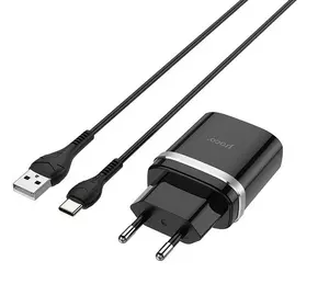 СЗУ сетевое зарядное устройство HOCO C12Q Smart QC3.0 1USB/3A с кабелем для зарядки USB - Type-C Черный