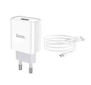 СЗУ сетевое зарядное устройство HOCO C81A 1USB/2.1A с кабелем для зарядки USB - MicroUSB Белый
