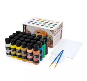 Набор акриловых красок Acrylic Paint Set 24 баночки по 59 мл, бумага для рисования, палетка и кисточки 2 штуки