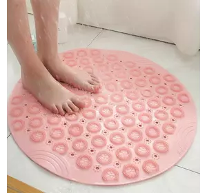 Силиконовый круглый коврик противоскользящий Bathlux на присосках для ванны и душа 55х55 см, Розовый