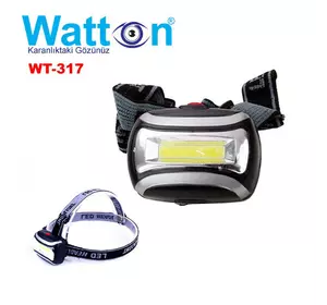 Универсальный мощный светодиодный налобный фонарь WATTON WT-317 работает от 3 батареек ААА
