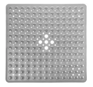 Силиконовый коврик противоскользящий Bathlux на присосках для ванны и душа, квадратный 52*53 см Серый