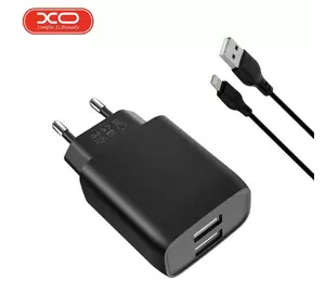 Сетевое зарядное устройство XO L57 с двумя портами USB/2.4A  и кабелем USB - Lightning Черный