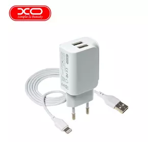 Сетевое зарядное устройство с кабелем USB - Lightning XO L35D 2USB/2.1A Белый