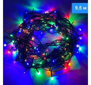 Новогодняя гирлянда с яркими разноцветными лампочками 10 метров и черным шнуром с вилкой для розетки