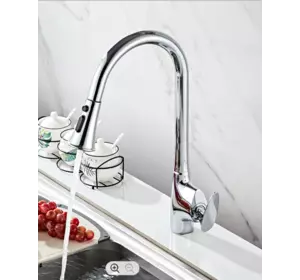 Смеситель кухонный выдвижной слив кран два режима воды вращающийся на 360 градусов WanFan Хромированный
