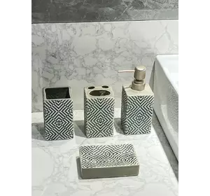 Дозатор, мыльница и стаканы, Набор кераминых аксессуаров для ванной комнаты, Бежевый узор (текстура)