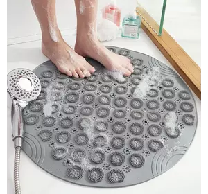 Силиконовый круглый коврик противоскользящий Bathlux на присосках для ванны и душа 55х55 см, Серый