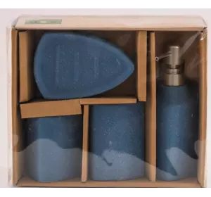 Дозатор, мыльница и стаканы, Набор кераминых аксессуаров для ванной, Синий (текстура)
