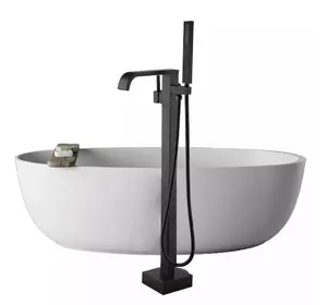 Змішувач для ванної підлоги, латунний матовий душовий гарнітур 2в1 кран і душова лійка Чорний