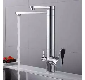 Змішувач для кухні для фільтрованої води двоважільний, кухонний кран з подвійною ручкою WanFan Хром
