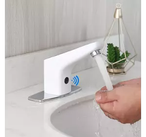 Безконтактний змішувач для умивальника у ванну, сучасний хромований змішувач із сенсором Білий