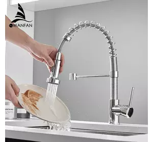 Змішувач кухонний висувний злив кран два режими води обертається на 360 градусів WanFan Хром