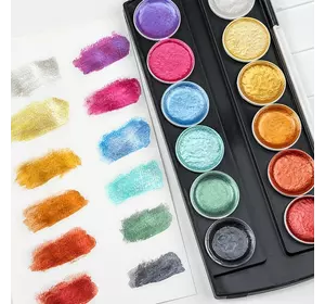 Фарби акварельні з перламутром (металік) для малювання 12 кольорів, перламутрові фарби, що переливаються