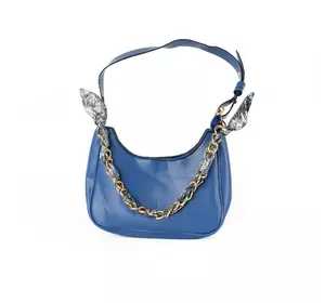 Сумка жіноча зі штучної шкіри, сумочка з ручкою-ланцюжком та стрічкою, Синій