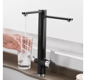 Змішувач для кухні двоважільний кран для фільтрованої води WanFan вертикальний монтаж Чорний
