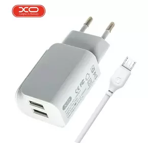 Мережевий зарядний пристрій з кабелем USB - MicroUSB XO L35D 2USB/2.1A Білий