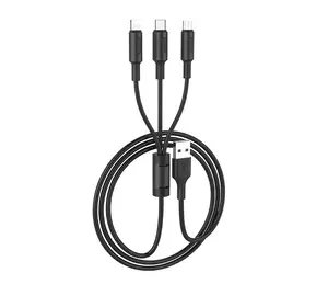 USB Кабель HOCO X25 3in1 USB - Lightning + MicroUSB + Type-C для телефону, ноутбука, пк 1М Чорний