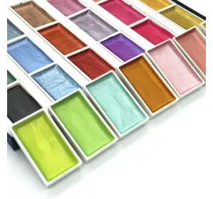 Набір фарб для малювання, Акварельні фарби з перламутром (металік) 24 кольори, Відеоогляд!