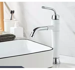 Змішувач для умивальника одноважільний кран горизонтальний монтаж WanFan для ванни Білий-хром