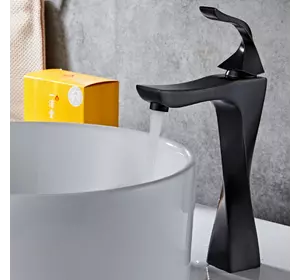 Дизайнерський змішувач для умивальника WanFan люкс якості, кран у ванну з однією матовою ручкою Чорний