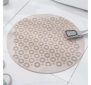 Силіконовий круглий килимок протиковзкий Bathlux на присосках для ванни та душу 55х55 см, Бежевой